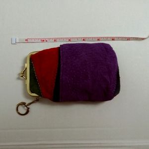 Kiss Lock Coin Pouch Bag Patchwork Genuine Leather Y2K